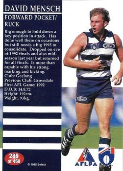 1995 Select AFL #289 David Mensch Back